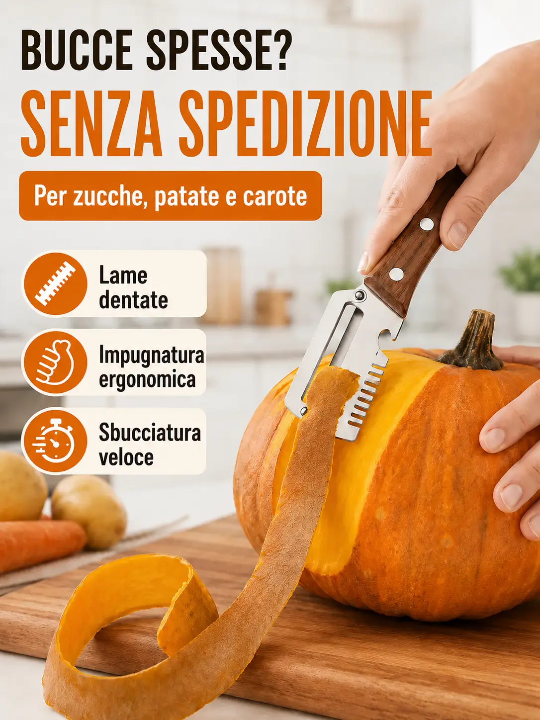 Pelapatate a lama seghettata per bucce spesse