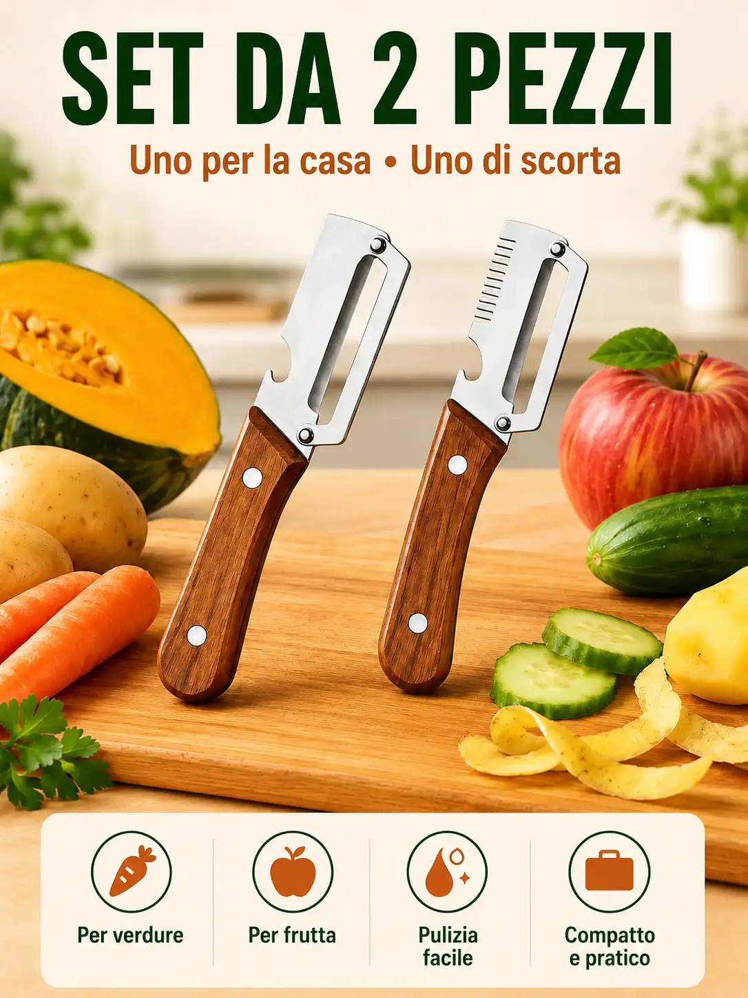 Set di 2 pelapatate 2 in 1